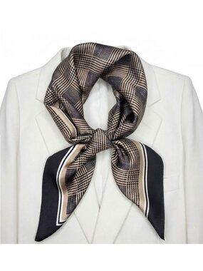 ✨Luxurious Elegant Silky Square Scarf Black White Block Design Bandana Neck Wrap